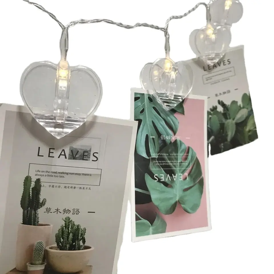 Hot sell Valentines Day Hanging Clear Heart Shaped Clip Lights String Fairy Led Photo Clip Lights