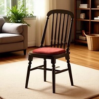 Chaise de salle à manger en bois massif de style antique avec coussin en cuir - Stable et durable pour atelier, villa, usage domestique