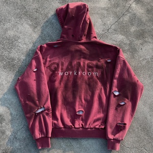 Sudadera con capucha extragrande personalizada con bordado, de doble capa, estilo waffle, con efecto desgastado, al por mayor, con cremallera y lavado ácido para hombre - Product Image 2