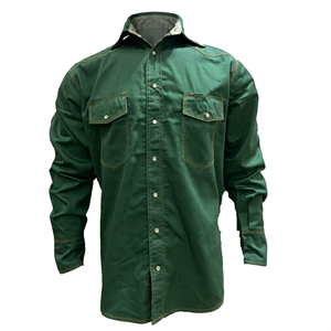 Chemise de soudeur à manches longues pour homme, 100% coton, 9 oz, résistante aux flammes, réfléchissante Cat2, verte, triple couture, résistance à la chaleur 300-500°C - Product Image 1