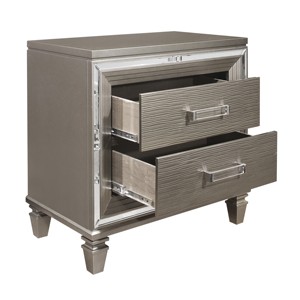 <b>Silver</b> Gray Metallic Nightstand Beveled <b>Mirror</b> Trim Dovetail Drawers Wooden Furniture - Product Image 3