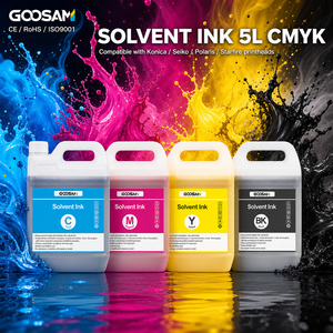 Encre à solvant pigmentée GOOSAM Premium à faible odeur, bouteille de 5L, CMYK 4 couleurs pour impression de signalétique extérieure Konica 10PL 12PL 13PL 15PI - Product Image 1