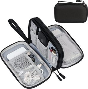 Pochette de <span class=keywords><strong>voyage</strong></span>, étui de transport portable, imperméable, double couche, sac de rangement <span class=keywords><strong>tout</strong></span>-en-un pour cordon, chargeur, téléphone, écouteurs, noir - Product Image 1