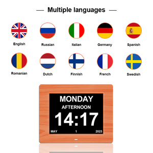 Pros Table Stand Wall Hang 8 "LCD Grand Affichage Alzheimer <span class=keywords><strong>Bois</strong></span> Perte De Mémoire Démence Calendrier Numérique Horloge Avec Alarme De Médicament - Product Image 3