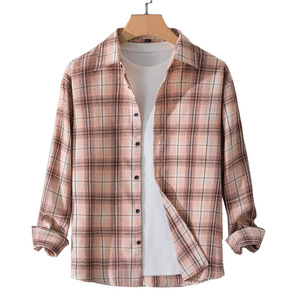 <span class=keywords><strong>Chemise</strong></span> à <span class=keywords><strong>carreaux</strong></span> tendance pour hommes, style Hong Kong, veste décontractée à manches longues, haut pour adolescents - Product Image 4