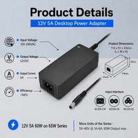 Alimentation de bureau AC/DC 12V 5A 60W, type bureau, pour routeur LED, ADSL, caméras, adaptateur d'alimentation à découpage 12V 5A