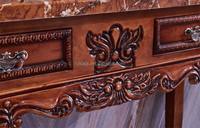 Table d'entrée en bois massif européenne Table console en marbre sculpté vintage avec tiroirs Table décorative de luxe pour salon couloir