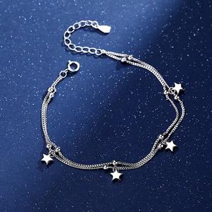 S925 Sterling Silver Double Chaîne Cinq Étoiles Charme Bracelets Bijoux pour Femmes Filles Cadeau Accessoires - Product Image 2