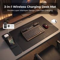 Tapis de souris à chargement sans fil avec support pour téléphone, charge rapide 15W, tapis de souris gaming avec base antidérapante et bords surpiqués pour bureau