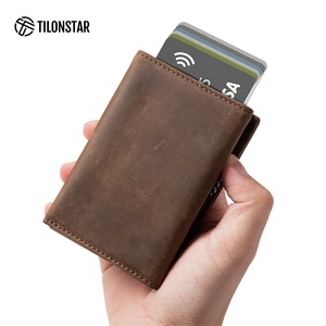 Billetera <span class=keywords><strong>Tarjetero</strong></span> TILONSTAR TVC302C de Aluminio y Cuero Genuino Crazy Horse para Hombre con Expulsión Automática para Tarjetas de Identificación - Product Image 4