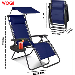 เก้าอี้พับกลางแจ้ง Woqi สีน้ำเงินเข้ม โครงเหล็ก ปรับเอนได้ พร้อมหลังคา สำหรับตั้งแคมป์และพักผ่อน - Product Image 3