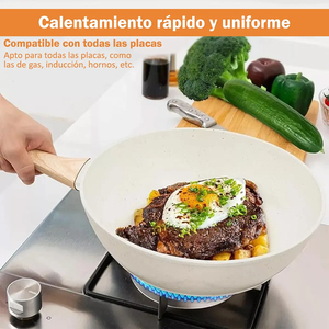 Juego de Ollas y Sartenes Modernas de Cerámica con Revestimiento de Mármol, Tapas de Vidrio, Asas de Baquelita, Antiadherentes, de Aluminio Forjado, Aptas para Gas e Inducción, 6 Piezas - Product Image 5