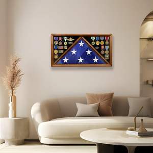 Boîte à souvenirs en bois massif de grande taille pour médailles militaires, drapeau funéraire, cadre photo en tissu pour les anciens combattants, vente en gros 2026 - Product Image 5