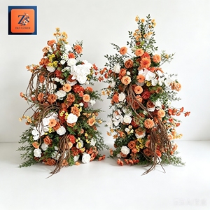 Composition florale artificielle en soie orange et blanche <span class=keywords><strong>pour</strong></span> <span class=keywords><strong>colonne</strong></span> de mariage, réutilisable, avec fausses roses et pivoines, support de toile de fond luxueux fait main - Product Image 1