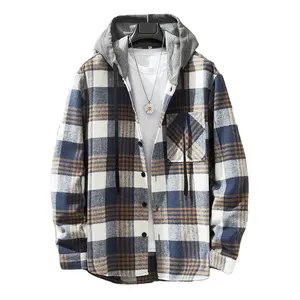 Cheap Men'S Lambswool Lined Full Zipper Hooded Plaid Shirt Jacket Sherpa Jacket Fleece