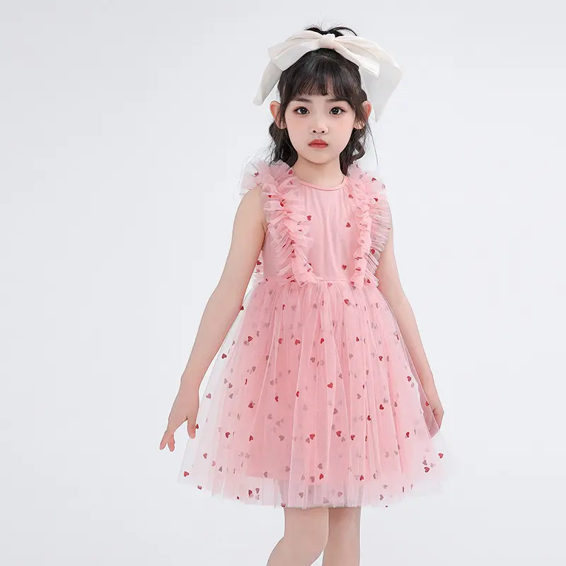 Children fashion new product ideas 2024 baby girl dress new frock desgin pink wedding party ruffles tulle dress