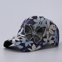 Casquette de baseball en dentelle avec strass et décor papillon pour femme, réglable, tendance, protection solaire