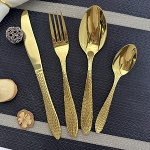 Myd thép không gỉ sang trọng <span class=keywords><strong>Flatware</strong></span> <span class=keywords><strong>Set</strong></span> dày búa xử lý cao Vàng dao kéo-Dao muỗng bít tết dao kéo cho đám cưới và nhà - Product Image 2