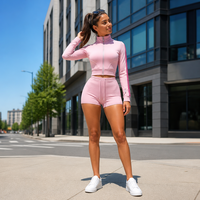 Ensemble athlétique deux pièces pour femme : veste courte zippée et short taille haute – Tenue de sport assortie pour la gym, la course et les loisirs – Vente en gros OEM
