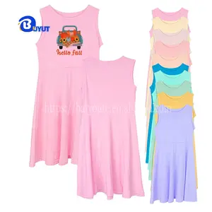 Custom your brand logo fashion Girls long knee Dress female plain colorful heat transfer sleeveless dresses woman's casual gown