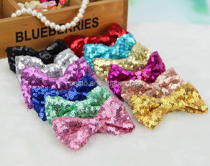 Hot sale fancy glitter hair sequin bow for baby headbandhair accessories