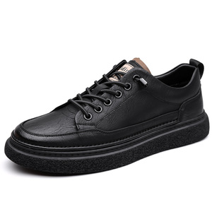 Baskets en cuir pour hommes, bout rond, à lacets, semelle extérieure en caoutchouc, chaussures de marche d'hiver, couleurs mélangées, doublure en coton - Product Image 5