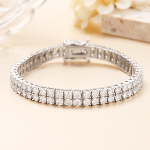 Pulsera de Lujo Hiphop con Cadena de Tenis de 2 Filas, Chapada en Rodio, Unisex, Plata 925, Engaste de Garra, Moissanita VVS, Certificación GRA - Product Image 1
