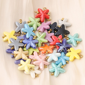 Colgante de Estrella de Mar de Cerámica en Colores Variados, Dije de Acero Inoxidable para Manualidades y Accesorios de Bricolaje, Verano 2025 - Product Image 4
