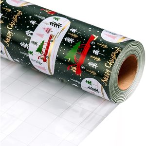 MAYPLUSS Green Christmas Wrapping <b>Paper</b> 17In x 33 Feet Truck Tree Design Gold Foil Gift <b>Wrap</b> for Holiday Crafting - Product Image 1