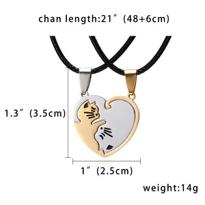 Collane di coppia alla moda in acciaio inossidabile nero bianco gatto buona fortuna collana con ciondolo a forma di cuore <span class=keywords><strong>per</strong></span> <span class=keywords><strong>gioielli</strong></span> regalo migliori amici - Product Image 2