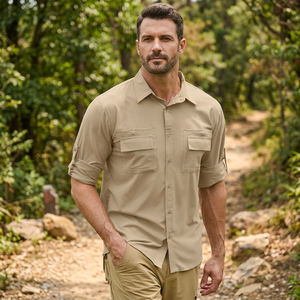 Chemise de pêche à manches longues pour homme, avec logo personnalisé, protection solaire anti-UV UPF 50+, séchage rapide, 100% polyester, boutonnée - Product Image 2