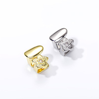 Grillz anti-ternissement en cuivre plaqué or 18 carats, motif floral ajouré à double denture, serti de zircone cubique, bijoux pour rappeurs, vente en gros