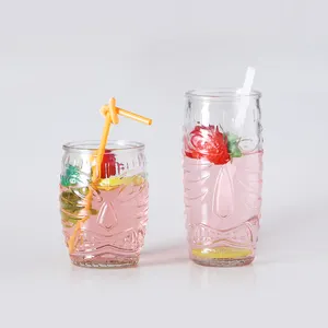 500 מ "ל 600 מ" ל ייחודי טיקי עיצוב זכוכית גביע עבור שתייה עם קש