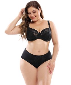Ensemble de lingerie féminine YCH ultra-fin en dentelle, grande taille, soutien-gorge une pièce à coupe haute sans armatures et sans coutures, culotte sexy, bonnet <span class=keywords><strong>E</strong></span> - Product Image 6