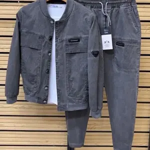 Completo Sportivo da <span class=keywords><strong>Uomo</strong></span> Primaverile alla Moda, Slim Fit, Comodo, Due Pezzi, Nuovo Tessuto Lavato, Color Block, Streetwear con Strass - Product Image 1