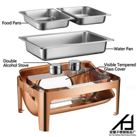 Matériel hôtelier de luxe : Réchaud de buffet rectangulaire 9L en acier inoxydable or rose avec couvercle roulant pour la restauration