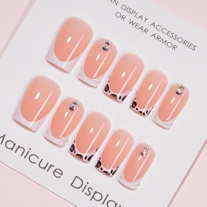 Nouveau style – Autocollants imprimés français portables, diamants pré-dessinés, French manucure simple, <span class=keywords><strong>faux</strong></span> ongles courts, 24 pièces - Product Image 3