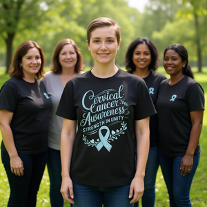 T-shirt de sensibilisation au cancer du col de l'utérus, design Strength In Unity Support, noir, taille adulte - Product Image 3