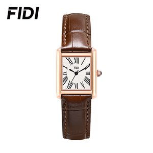 FIDI Women's Classic Rectangle Analog <b>Watch</b> with Roman Numeral Dial Rose Gold <b>Case</b> Brown Leather Strap Perfect for Daily Office - Product Image 1
