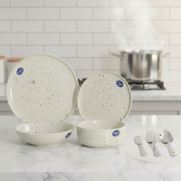 Service de table de luxe en grès céramique |   Assiettes et bols blancs mouchetés |   Résistant au four, anti-fuite, compatible lave-vaisselle et micro-ondes