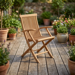 Chaise de salle à manger d'extérieur pliable en bois, moderne, imperméable, écologique, avec accoudoirs, design minimaliste - Product Image 3