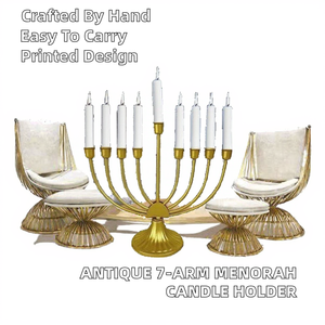 Pillar Decorative <b>Iron</b> Antique Handmade Durable Portable <b>7</b>-Arm Menorah Candle Holder for Weddings Home Decor - Product Image 2