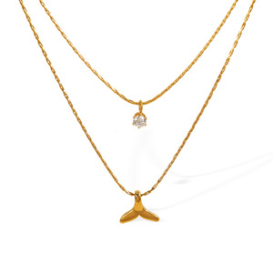 Collar de cadena de clavícula de doble capa con borlas y colgante de circonita para mujer, joyería de moda para fiestas. - Product Image 5