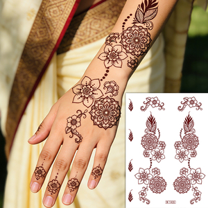 Adesivi per Tatuaggi Temporanei Non Tossici, Impermeabili, con Motivi Floreali Paisley <span class=keywords><strong>Vintage</strong></span>, Stile Bohemien, Colore Rosso-Marrone, per Arte su Viso e Corpo da Sposa e Mehndi - Product Image 4