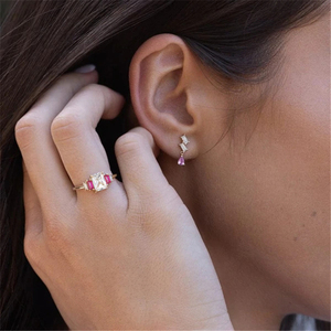 CANNER S925 Sterling <b>Silver</b> INS Geometric Pink Marquise Morganite Twist <b>Band</b> <b>Ring</b> Zircon Step <b>Ring</b> - Product Image 6