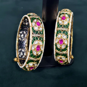 05864Victorian Kundan Bangle Set Gold Plated Enamel <b>Bracelets</b> Pink <b>Ruby</b> l Floral Wedding Jewelry for Women - Product Image 1