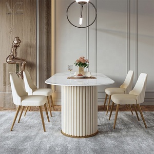 <strong>White</strong> Modern Luxury Kitchen <strong>White</strong> Oval Dinning Room Furniture Circular 4 6 Seater Marble Top <strong>Dining</strong> <strong>Table</strong> and Chair Set for 6