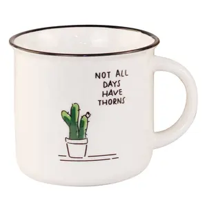 Hot Sale Personalized Ceramic Handmade Mug Enamel With Colored Rim Cactus Cup