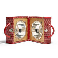 Boîte de transport de luxe en bois pour animaux de compagnie, emballage personnalisé en cuir, gamelles pour animaux, gamelle à eau en acier inoxydable pour chien, ensemble de valises de voyage