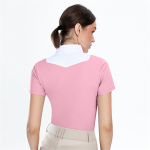 Vêtements d'équitation pour femmes de haute qualité, manches courtes, couleurs contrastées, dos en tissu mesh, amincissant, respirant - Product Image 4